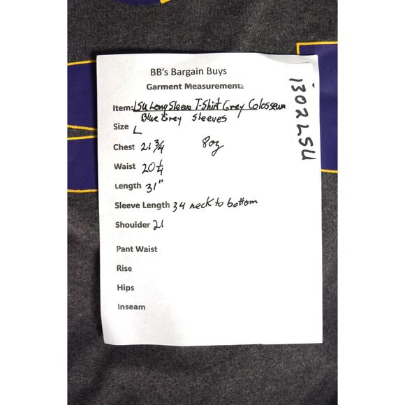 LSU Gray T-Shirt by Colosseum Long Purple Raglan Sleeve Size L Purple Spell-out - Picture 5 of 5
